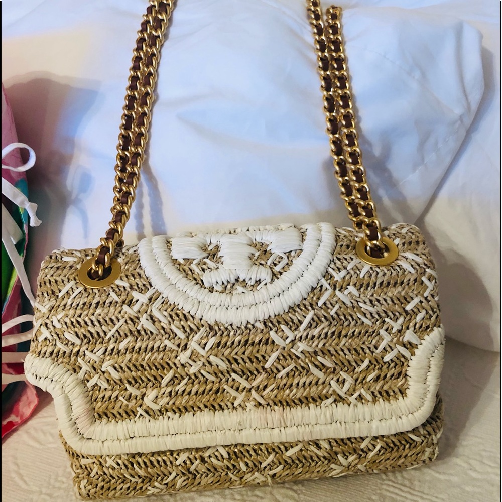 Tory Burch Fleming soft straw bag! White EUC!